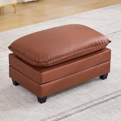 WUTUTUEE 35'' Modern Leather Cloud Sofa Ottoman,Rectangle Ottoman for Modular Sectional Sofa, Leather Brown - color: Pu-dark Brown, size: 35'' Ottoman