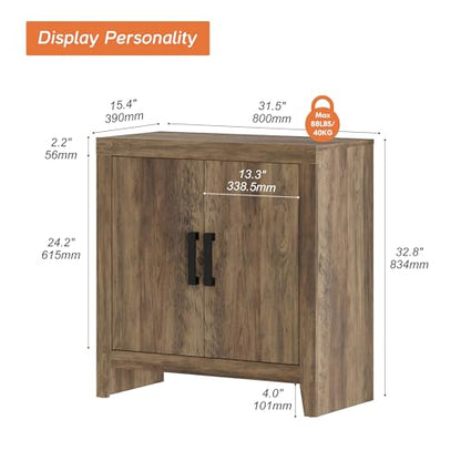 WAMPAT Buffet Cabinet with Storage, Kitchen Sideboard Cabinet with Door and Adjustable Shelf, Modern Farmhouse Credenza Wood Coffee Bar Table for Kitchen, Dining Room, Living Room, Brown - color: Brown