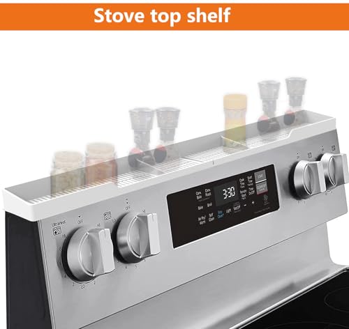 AWOKE Stove Top Shelf 30 Inch - Silicone Material Magnetic Shelf for The Stove - 3 Functional Partitions Kitchen Spice Rack Organizer - White - color: White