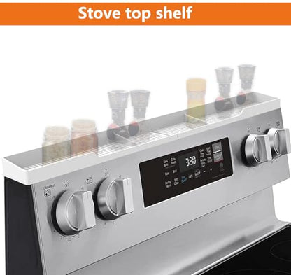 AWOKE Stove Top Shelf 30 Inch - Silicone Material Magnetic Shelf for The Stove - 3 Functional Partitions Kitchen Spice Rack Organizer - White - color: White