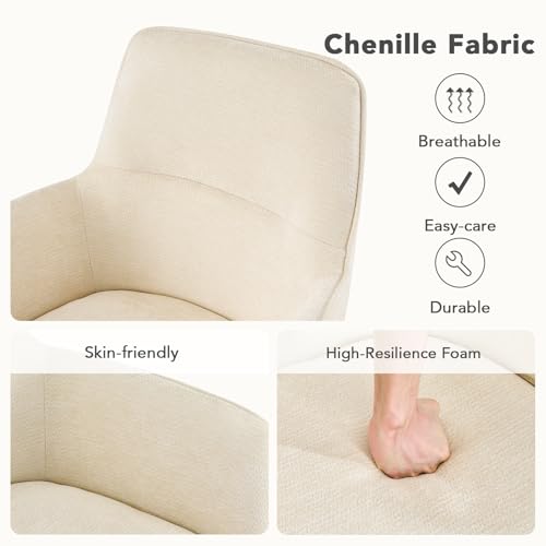 Modern Swivel Dining Chairs Set of 4, Upholstered Dining Room Chairs with Thicken Cushion, 360°Swivel Dining Chairs with Metal Legs for Dining Room, Kitchen, Bedroom, Chenille, Beige - color: Beige, size: Set of 4