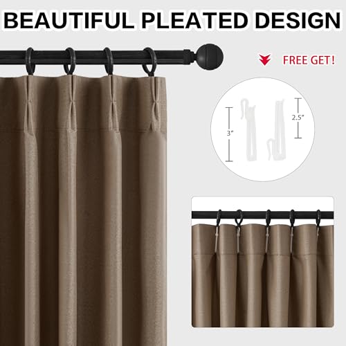 Brown 90 Inches Linen Curtains Double Blackout Pinch Pleated Drapes for Traverse Rods Thermal Insulated Room Divider Drapes Easy Hanging 60" W x 90" L 1 Panel - color: Brown, size: 60"W x 90"L (Pack of 1)