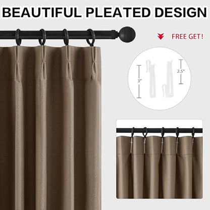 Brown 90 Inches Linen Curtains Double Blackout Pinch Pleated Drapes for Traverse Rods Thermal Insulated Room Divider Drapes Easy Hanging 60" W x 90" L 1 Panel - color: Brown, size: 60"W x 90"L (Pack of 1)