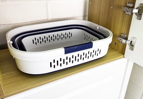 SAMMART 38L (10 Gallon) Collapsible Plastic Laundry Basket - Portable Pop-Up Storage Container/Organizer – Foldable Space Saving Laundry Hamper (2, White/Starry Blue) - color: White/Starry Blue