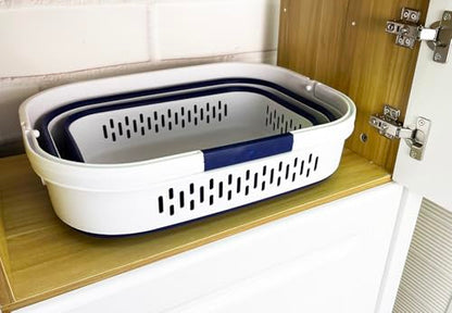 SAMMART 38L (10 Gallon) Collapsible Plastic Laundry Basket - Portable Pop-Up Storage Container/Organizer – Foldable Space Saving Laundry Hamper (2, White/Starry Blue) - color: White/Starry Blue