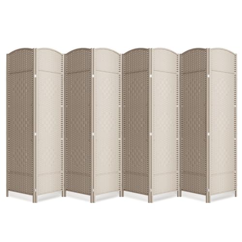 8 Panel Folding Room Divider,Woven Privacy Screen,Beige | Solid wood frame, handcrafted diamond pattern, 6FT tall, extends to 126 inches wide, no assembly required - color: Beige, size: 8-Panel