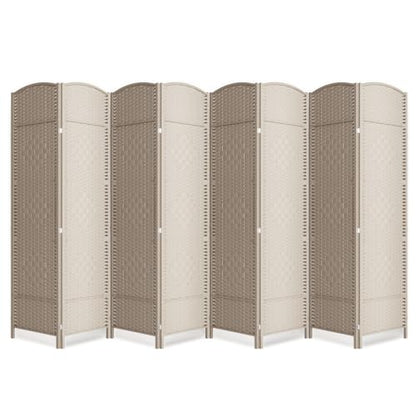 8 Panel Folding Room Divider,Woven Privacy Screen,Beige | Solid wood frame, handcrafted diamond pattern, 6FT tall, extends to 126 inches wide, no assembly required - color: Beige, size: 8-Panel
