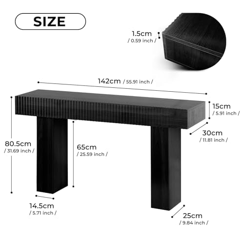 ZYBT 56" Long Fluted Console Table, Boho Vanity Desk Wooden Narrow Sofa Table Behind The Couch, Farmhouse Entryway Table for Entrance, Hallway,Living Room,Bedroom, Home Office Black - color: Black