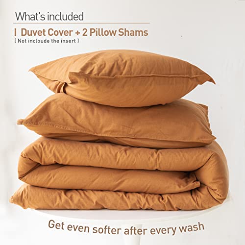 BISELINA French Linen Duvet Cover Set 2pcs with Hidden Zipper Closure Natural Flax Cotton Blend Solid Color Soft Breathable Luxury Farmhouse Bedding - Twin Size, Rust - color: Rust, size: Twin