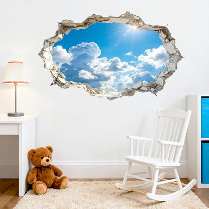 Hole in Wall Sky and Clouds Wall Decals, Wall Stickers Decor | 2 Sheets 11.8"x37.8" Vinyl Removable Peel and Stick Murals, Plant Decor for Bedroom, Bathroom, Office, Classroom & Home - style: Hole in Wall Sky and Clouds