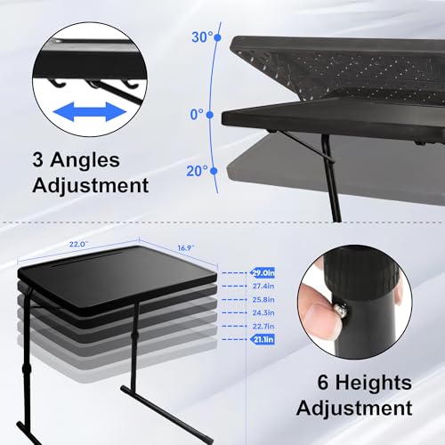 XL Adjustable Folding TV Tray Table, Larger TV Dinner HDPE Plastic Tray Table for for Eating, Adjustable Folding Laptop Table, TV Tray for Laptop, Eating, Drawing, Snacks, etc, Black - size: XL-Large