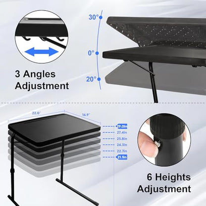 XL Adjustable Folding TV Tray Table, Larger TV Dinner HDPE Plastic Tray Table for for Eating, Adjustable Folding Laptop Table, TV Tray for Laptop, Eating, Drawing, Snacks, etc, Black - size: XL-Large