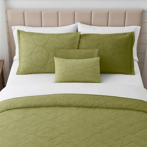 Clara Clark Quilts Twin Size - All Season Bedspread Coverlet Set, Pinsonic Weave Lightweight Bedding Set - 5 Piece Twin Quilt Set with Pillow Shams, Olive Green - Twin Ellipse - color: 41 – Olive Green – Ellipse, size: Twin