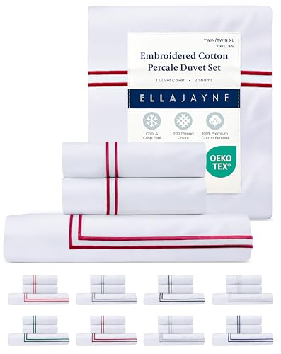 Ella Jayne Twin Duvet Cover 100% Cotton Percale Soft Red Design 2 Pcs | Duvet Cover Twin | Soft Cotton Percale | 68 x 90 Inch Cover | Includes 1 Matching Pillow Sham | Red Design - color: Red, size: Twin/Twin XL