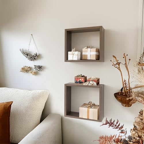 Cube Floating Shelves Set2, Display Shelves Wall Mount 7.75" D x 12.5" W x 12.5" H, (Eucalyptus, Square 2 Cubes) - color: Eucalyptus, size: Square-Set2