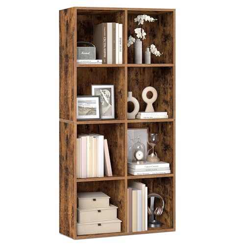 VASAGLE Bookcase Cube Shelf with 8 Compartments, 9.4 x 25.8 x 51 Inches | Bookshelf storage shelf, Rustic Brown, CUSTOS Collection, ULBC424K01 - color: Rustic Brown, size: 8 Cubes (9.4"D x 51"H), style: 1 Pack