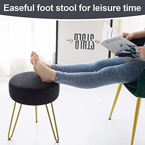 GERANT Multifunctional Vanity Stools - Velvet Round Ottoman Modern Dressing Stool -Upholstered Footrest Stool - Side Table Footstool with Golden Metal Leg for Living Room, Bedroom (Black) - color: Black