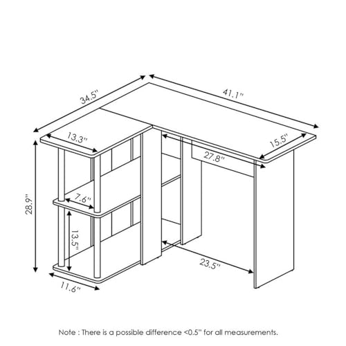 Furinno Abbott L-Shape Computer Desk with Bookshelf, Columbia Walnut/Black - color: Columbia Walnut/Black, style: Plastic Poles
