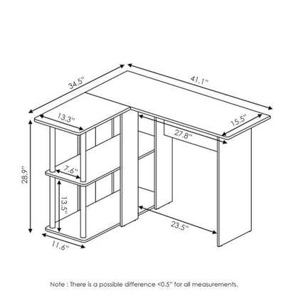 Furinno Abbott L-Shape Computer Desk with Bookshelf, Columbia Walnut/Black - color: Columbia Walnut/Black, style: Plastic Poles