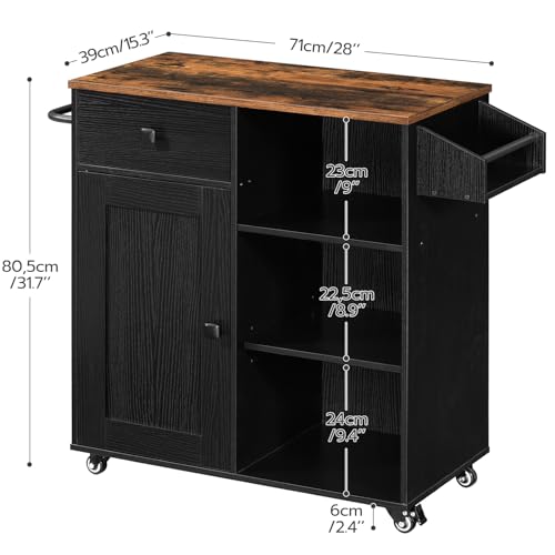 HOOBRO Kitchen Island, Storage Cabinet with Drawer, Kitchen Cart with Spice and Towel Rack, Saving Space, Easy Assembly, for Living Room, Rustic Brown and Black FB12ZD01 - color: Rustic Brown + Black