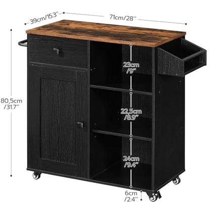 HOOBRO Kitchen Island, Storage Cabinet with Drawer, Kitchen Cart with Spice and Towel Rack, Saving Space, Easy Assembly, for Living Room, Rustic Brown and Black FB12ZD01 - color: Rustic Brown + Black