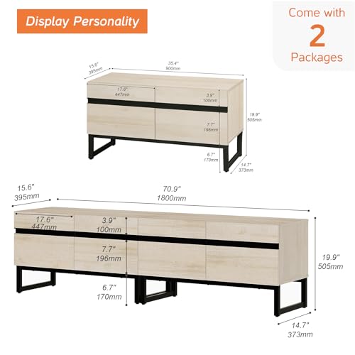 WAMPAT Modern TV Stand for 50-75 Inch TVs, Wood Entertainment Center with Metal Base Storage Cabinets, Media TV Console for Living Room, Light Oak, 2Pcs - color: Light Oak, size: 2 Pcs
