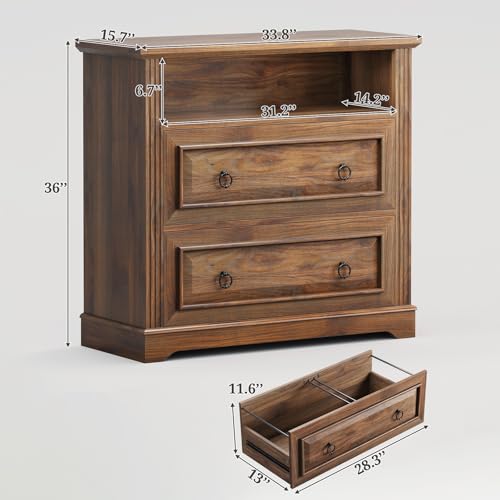 Itaar 2 Drawer File Cabinet, Farmhouse Filing Cabinet for Home Office Fits Letter, Legal, A4 Size, Wood Lateral File Cabinet with Printer Stand, Storage Shelf, Brown - color: Brown
