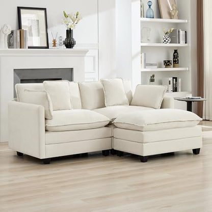 76'' Cloud Deep Seat Loveseat, Upholstered Chenille Modular 2-Seats Sectional Sofa Couch, Modern Comfy Settee Loveseat for Living Room Set, Small Apartment, Beige - color: Beige, size: 76'' L Shape
