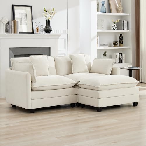 76'' Cloud Deep Seat Loveseat, Upholstered Chenille Modular 2-Seats Sectional Sofa Couch, Modern Comfy Settee Loveseat for Living Room Set, Small Apartment, Beige - color: Beige, size: 76'' L Shape