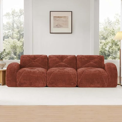 111" Velvet Modular Sofa Cama para Cuarto, Small Couches for Living Room with High Density Sponge, Cloud Loveseat with Tufted Design for Home Theater Study Space, Red+Brown - color: Red+brown