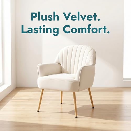Velvet Accent Chair with Armrest, Modern Curved Back Barrel Chair, Soft Cushion Single Sofa for Living Room Bedroom Office Cafe Beige - color: Beige
