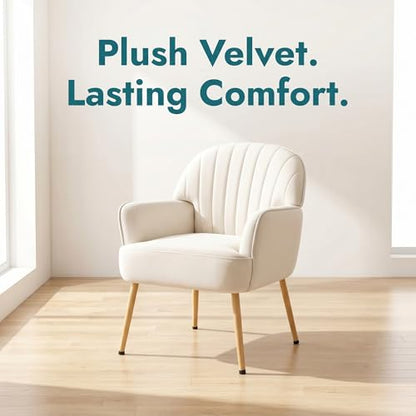 Velvet Accent Chair with Armrest, Modern Curved Back Barrel Chair, Soft Cushion Single Sofa for Living Room Bedroom Office Cafe Beige - color: Beige