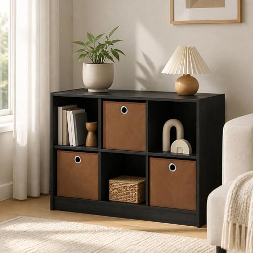 6-Cube Bookshelf with Storage Bins, Cube Bookcase, Book Shelf with Storage Bins, 11.9 x 31.6 x 23.6, for Living Room, Home Office, Espresso - color: Espresso/Brown, size: 6 Cube