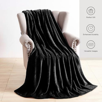 TASTHROW Black Throw Blanket 50x60 Inches | Soft Plush Cozy Fleece Flannel Throw Blanket, Lightweight Warm Throws for Bed, Couch, Bedroom and Living Room, All Seasons - color: Black, size: 50"x60"