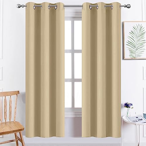 Yakamok Blackout Curtains 38x72 inch Beige Thermal Drapes-Bedroom | 2 panels,room darkening,thermal insulated,noise reducing,privacy protection,grommet window treatment,living room study dining - color: Beige, size: 38"W x 72"L (Pack of 2)