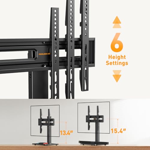 Perlegear Universal Swivel TV Stand with Power Outlet for 34–65 inch TVs | Tilt, 6 height adjustments, stable tempered glass base, security locks, cable management, 88 lbs max load, max VESA 400x400mm - size: 34-65 inch