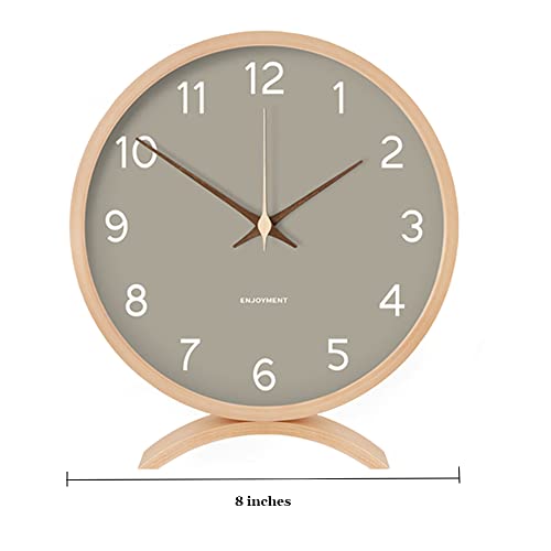 Maxspace Table Clock - 8 Inch Silent Non-Ticking Wooden Timepiece Desk Clock Perfect for Living Room Office Bedroom Decor（Grey）