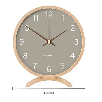 Maxspace Table Clock - 8 Inch Silent Non-Ticking Wooden Timepiece Desk Clock Perfect for Living Room Office Bedroom Decor（Grey）
