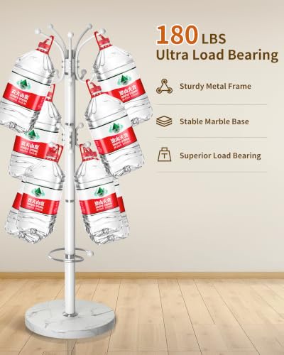 Metal Coat Rack, Modern Coat Rack Stand, 360°Rotary Coat Tree Stand | Heavy Duty Coat Rack Freestanding with Natural Marble Base, White Clothes Tree Hanger Stand with 14 Hooks & Umbrella Holder - color: White-16Hooks