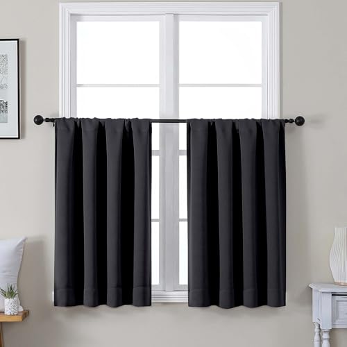 Gwine Black Short Curtains 36 Inches Long, Small Half Window Kitchen Curtains Over Sink, Solid Blackout Curtain for Bathroom Basement Cabinet RV, 2 Panels, Each 40Wx36L - color: Black, size: 40"W x 36"L (Pack of 2)