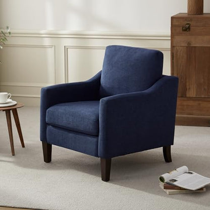 VKNOW Accent Chairs, Living Room Chairs with Wood Legs, Blue | Mid Century Armchair, Flexible Cushion, No Tool Assembly, Removable Cushion, Upholstered Single Sofa For Living Room, Bedroom - color: Navy Blue
