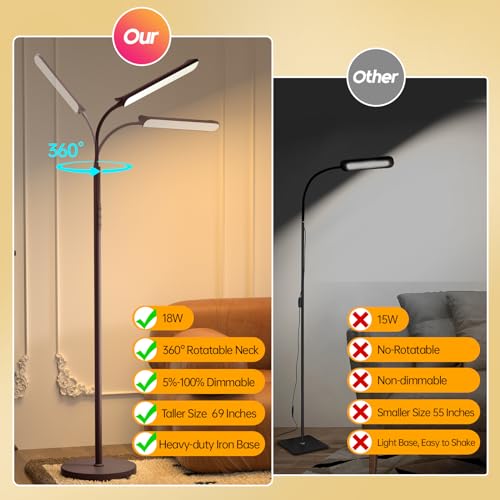 Aisutha LED Floor Lamp, 18W Super Bright Floor Lamp for Living Room, Adjustable Stepless Colors & Brightness Standing Lamp, Eye Caring Reading Light with Remote& Touch Control for Bedroom Office - color: Brown