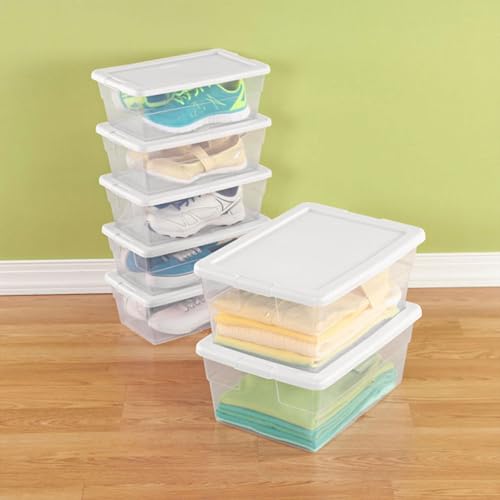Sterilite 6 Quart Storage Box, Clear Plastic with White Snap Lid, 12 Pack - size: 6 Quart, style: 12 Pack