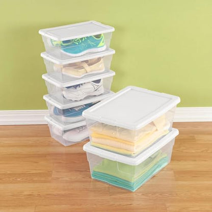 Sterilite 6 Quart Storage Box, Clear Plastic with White Snap Lid, 12 Pack - size: 6 Quart, style: 12 Pack