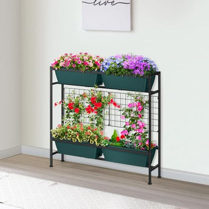Vertical Raised Garden Beds 32.4" Tall Planter Raised Beds Boxes Patio Herb Garden Planter Outdoor with Metal Fences Legs for Small Climbing Plant Gardening Vegetables Patio Balcony Porch, Green - color: Green