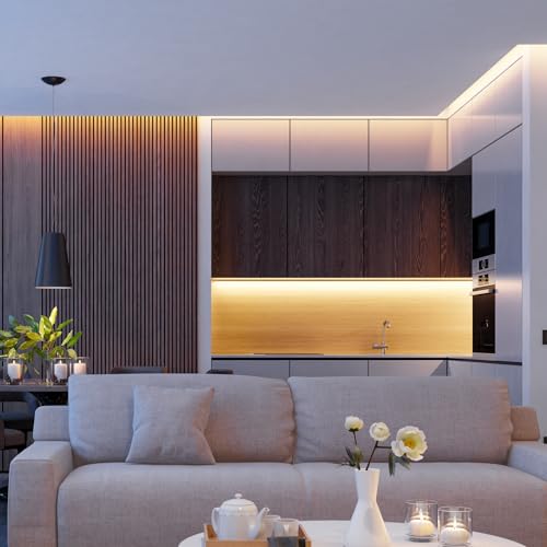 Maxxima 84 in. Hardwired LED Under Cabinet Strip Light, 3200 Lumens, 3000K | Warm White, Kitchen and Living Room 120V White Cove Lighting, No Power Supply Needed - size: 84 Inch