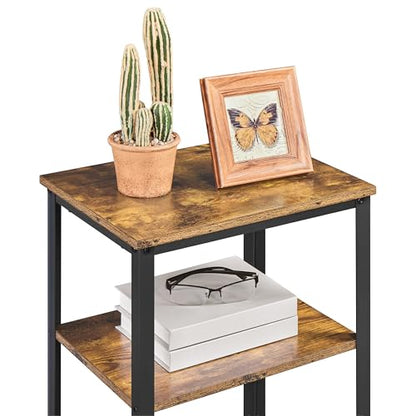 Yaheetech 30 Inch Tall Side Table, 3-Tier Narrow Nightstand, Rustic Brown | 3-Tier Storage, Tall for Beds and High-Arm Living Room Sofas, Narrow Fit for Small Spaces, Metal Frame, Wood Grain Top - color: Rustic Brown