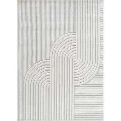 Modern Rug 4x6 Luxury Swirl Curved Micro Loop Area Rugs Soft High-Low Pile Stain Resistant Easy to Clean Non-Shedding Durable Living Room Office Indoor Carpet (White) - color: Curved / White, size: 4' x 6' (Rectangular)