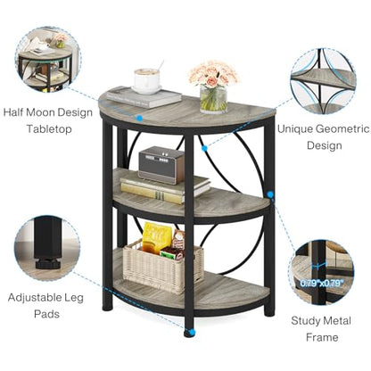 Tribesigns Half Round End Table for Living Room, 3-Tier Half Circle Side Table with Metal Frame, Industrial Half Moon Table, Half Coffee Accent Table Bedside Table for Bedroom, Grey - color: Grey