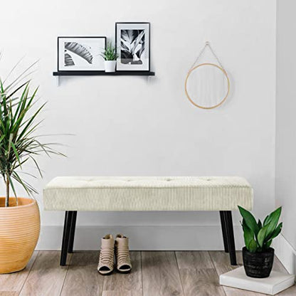 Comfy to go Entryway Bench - Beige Bench for Bedroom, Modern Ottoman End of Bed, Corduroy Padded Benches for Living Room, Foyer, Mudroom, Hallway - 39" L x 14" W x 17" H | Padded Benches for Bedroom, Living Room, Foyer, Mudroom, Hallway, Window, Reading,